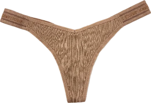 Calvin-Klein-Refined-Rib-Logo-Thong-Beige